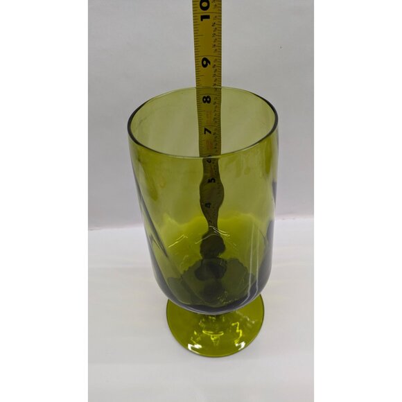 Olive Green Optic Empoli Style Pedestal Compote Vase Glassware - Picture 14 of 15